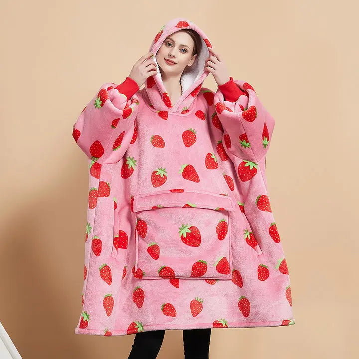 OEM Oversized Hoodie Wearable Blanket Sweatshirt Hoodie Blanket Heating Hooded Blanket with Sleeve for Women Adult and Kids