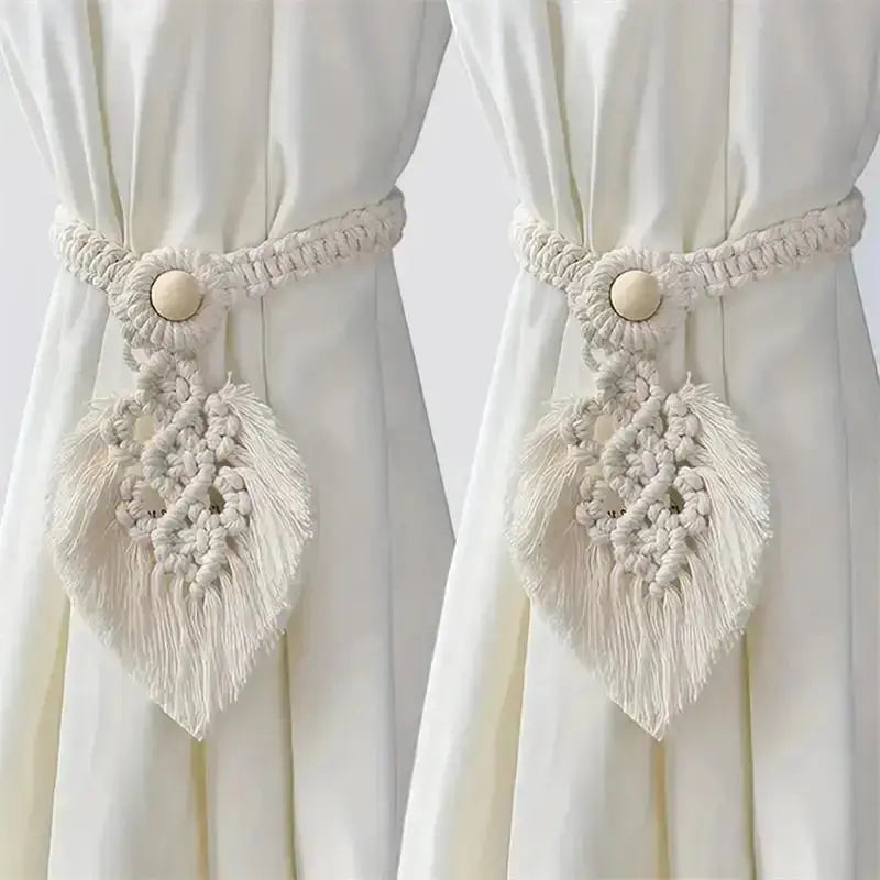 1/2PCs Handmade Curtain Tiebacks Macrame Tassel Leaf Shaped Curtain Holdback Braided Tie Back Holder Bohemian Home Decoration