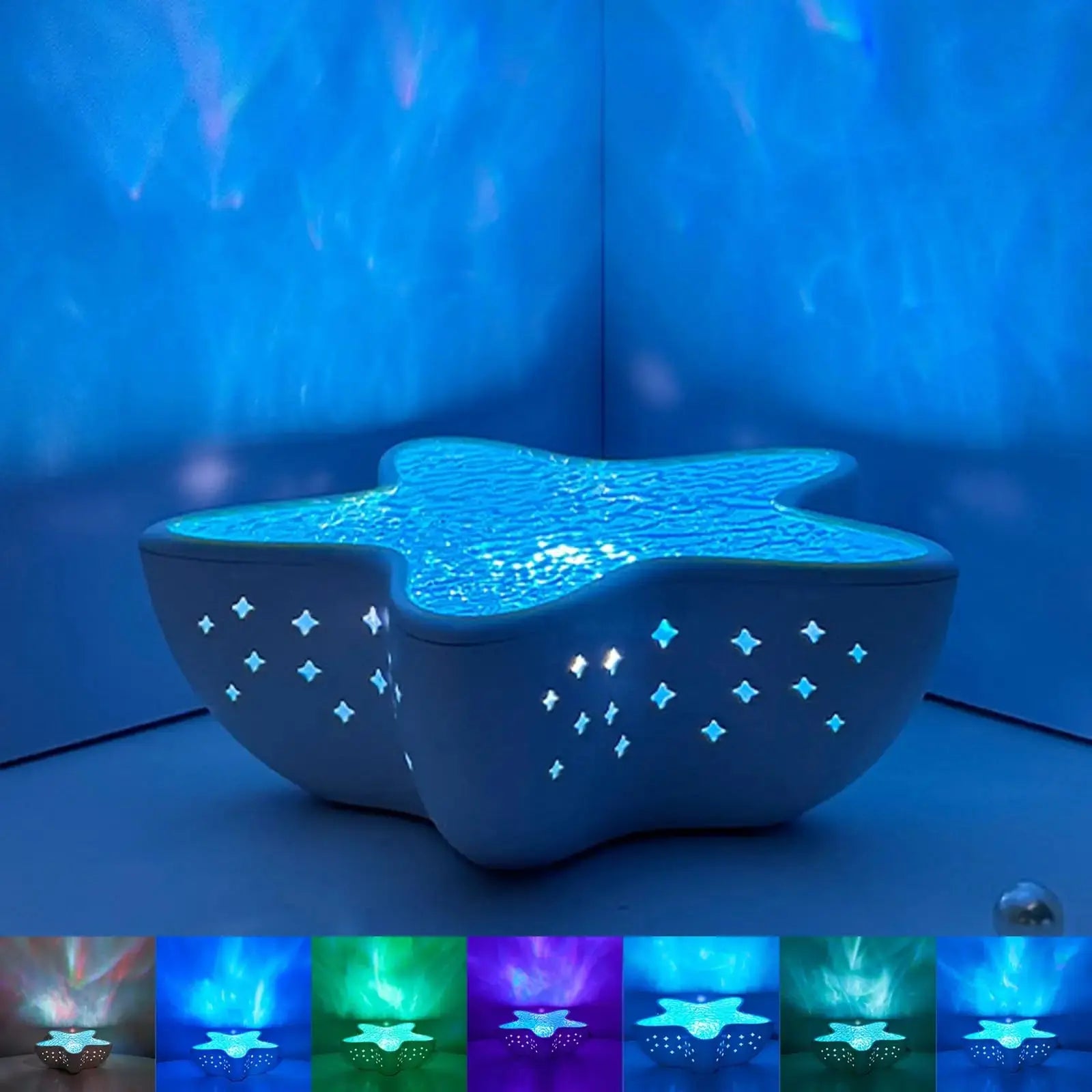 Starfish Projection Lamp 7 Colors Ocean Wave Projector Light Water Ripple Night Light Romantic Ambient Light for Bedroom Decor