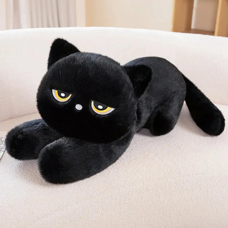60/90cm Black Cat Plush Pillow Soft Stuffed Lying Cat Cushion Cute Sleeping Cat Design Lovely Birthday Gift Idea for Cat Lovers