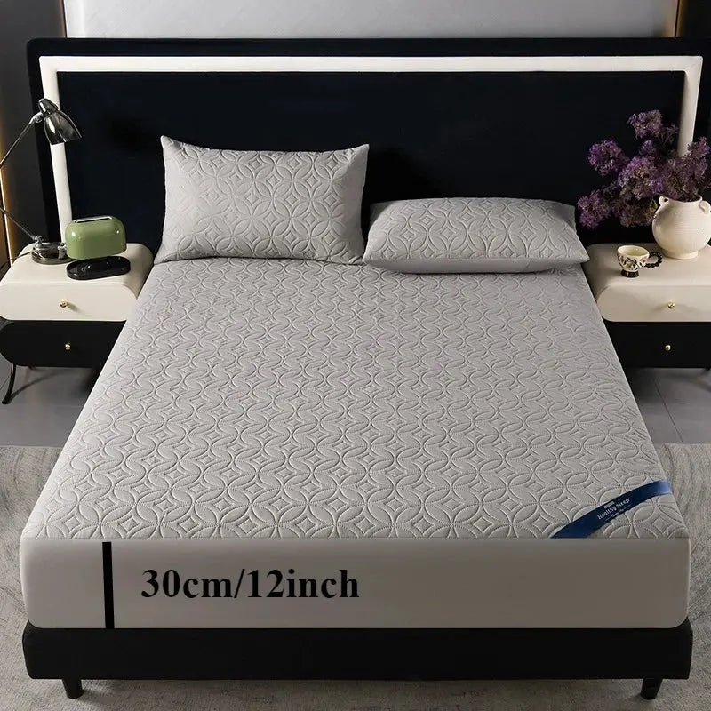 Ultrasonic Quilted Waterproof Antibacterial Mattress Protector Breathable Ultra Soft Noise Free 30CM Deep Pocket Fitted Sheet