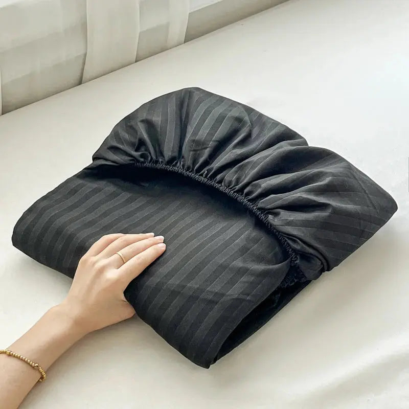 High Quality Striped Embossed Fitted Sheet 1Pc- Microfiber Soft Touch,Breathable Wrinkle Free Anti-Slip, Solid Color Multi-Sizes
