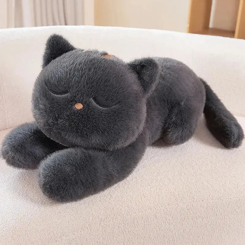 60/90cm Black Cat Plush Pillow Soft Stuffed Lying Cat Cushion Cute Sleeping Cat Design Lovely Birthday Gift Idea for Cat Lovers