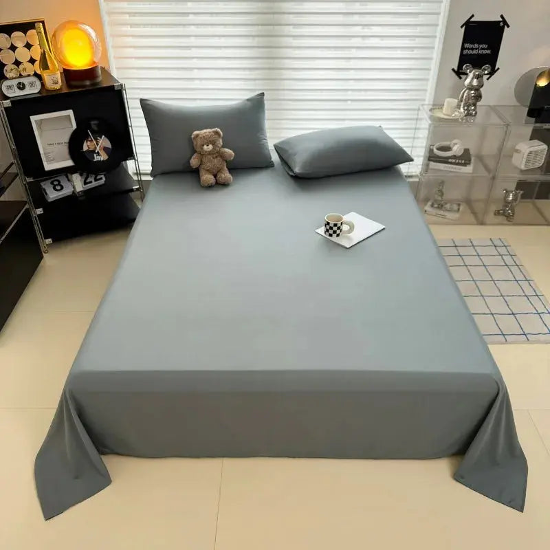 1pc Soft Fabric Flat Bedsheet Solid Color Top Sheets Single Double King Queen Couple Flat Bedsheet Soft Home Bed Linen Sheets