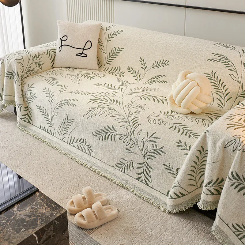 Chenille Leave Jacquard Couch Towel Full Cloth Cover Universal Four Seasons Sofa Carpet Non-Slip Cover Blanket Cat Scratch Proof