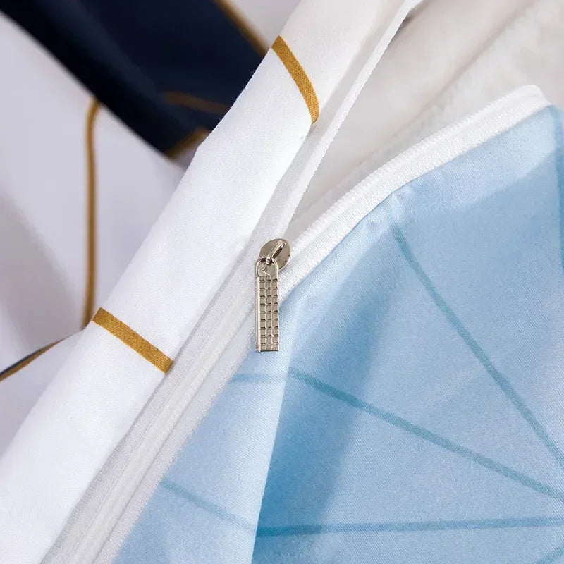 Brushed Print Blue Golden Diamond Duvet Cover Set Geometric Pattern Bedding Set for Hotels Schools Bedroom Soft Comforter Cover