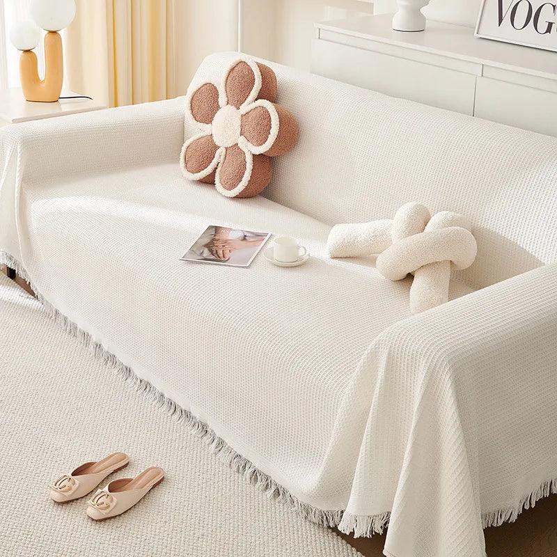 Sofa Towel with Full Coverage Ins Cream Wind Cotton Yarn Camping Blanket Sofa Cushion Cover All Season Universal All Inclusive