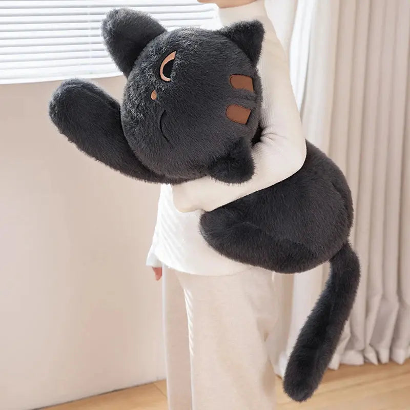 60/90cm Black Cat Plush Pillow Soft Stuffed Lying Cat Cushion Cute Sleeping Cat Design Lovely Birthday Gift Idea for Cat Lovers
