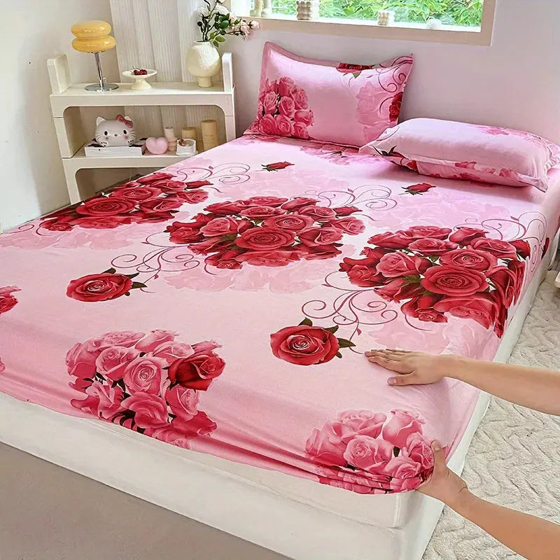 3pcs Print Bedding Set, Soft and Comfortable, Suitable for Bedroom, Guest Room One Fitted Sheet + Two Pillowcases, No Core
