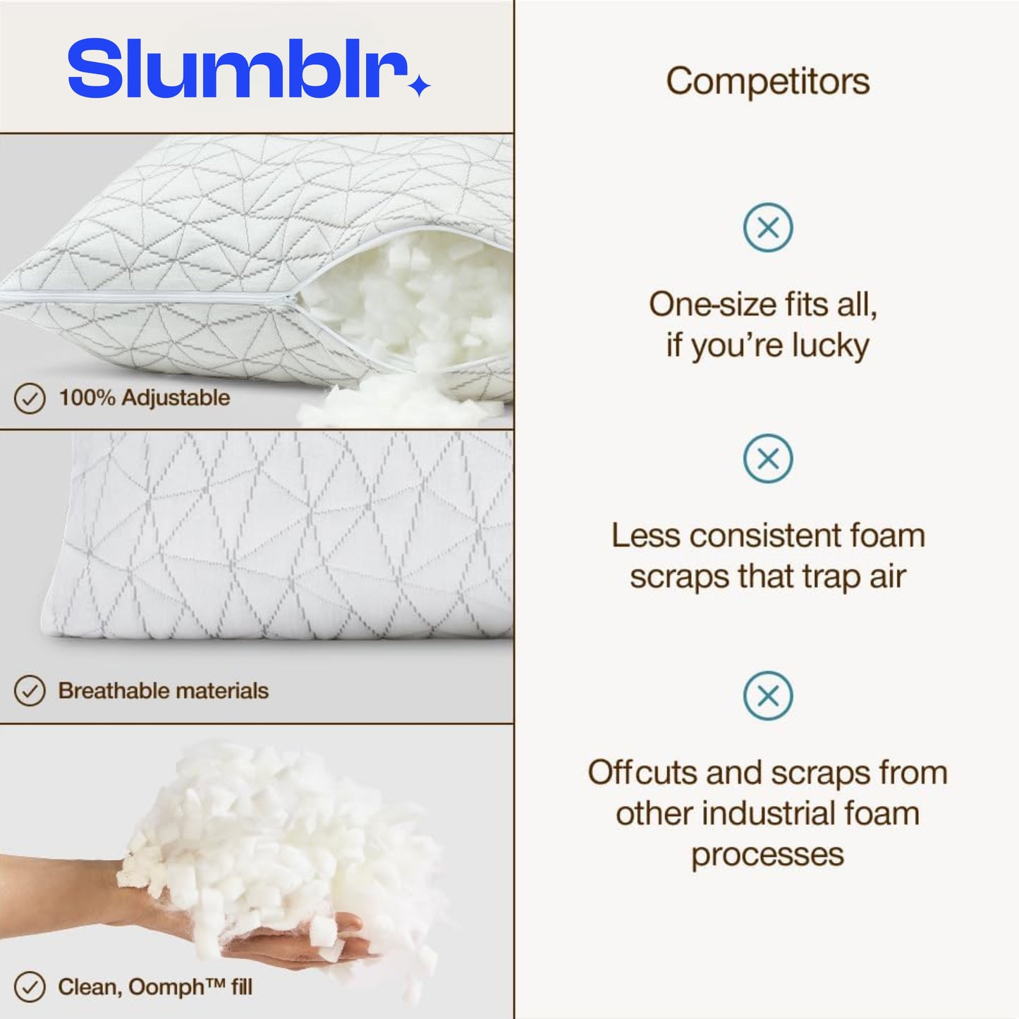 Slumblr® Shredded Memory Foam Adjustable Pillow