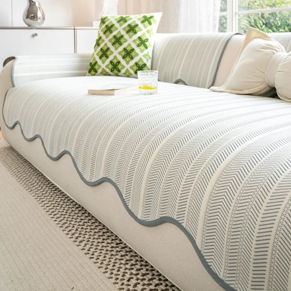 Aurivelle Herringbone Scallop Edge Sofa Cover