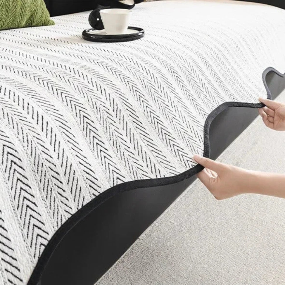 Aurivelle Herringbone Scallop Edge Sofa Cover