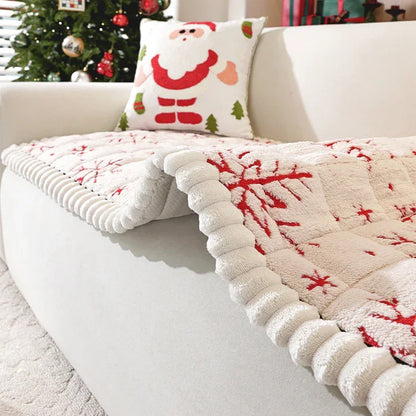Custom Thickened Snowflake Pattern Sofa Slipcovers Factory Wholesale for Christmas Pet-Friendly Living Room Cushions