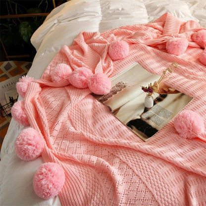 Cotton Cashmere Crochet Beach Travel Swaddle Plaid Blanket Warm Fluffy Ball Nordic Solid Color Throw Camping Blankets