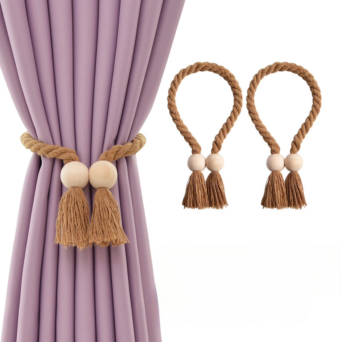 Slumblr® Wooden Bead Curtain Tiebacks (2 Pcs)
