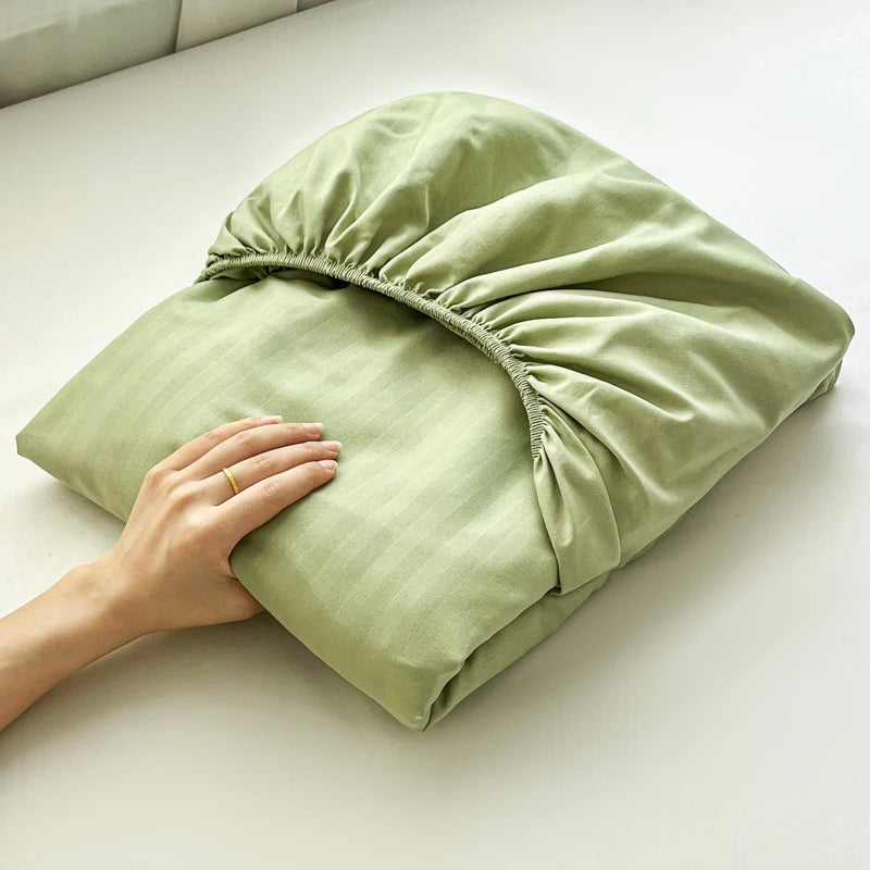 High Quality Striped Embossed Fitted Sheet 1Pc- Microfiber Soft Touch,Breathable Wrinkle Free Anti-Slip, Solid Color Multi-Sizes
