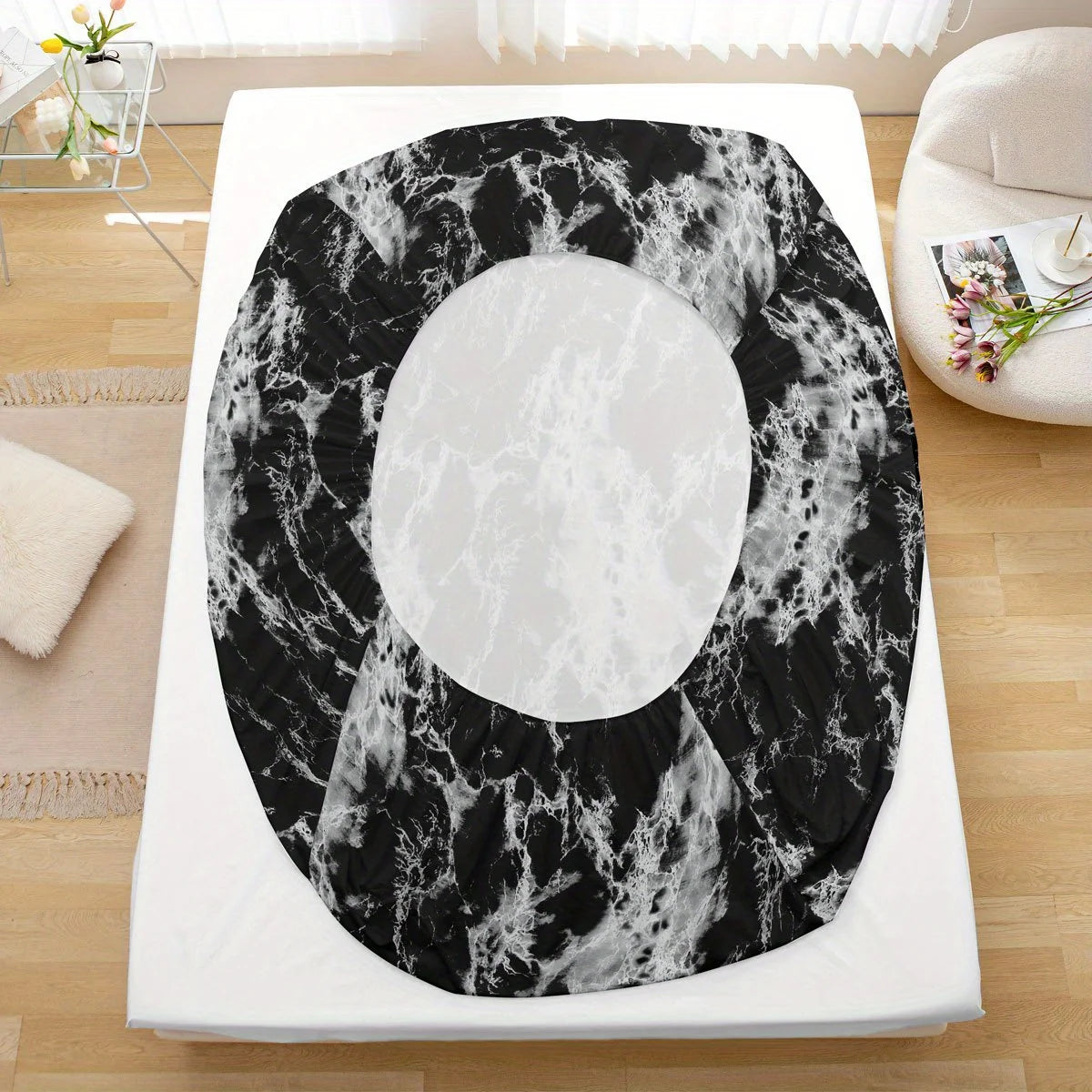 3-Piece Marble Print Fitted Sheet Set - Ultra Soft, Breathable Microfiber Fabric, Hypoallergenic, Wrinkle-Resistant, Easy Care -