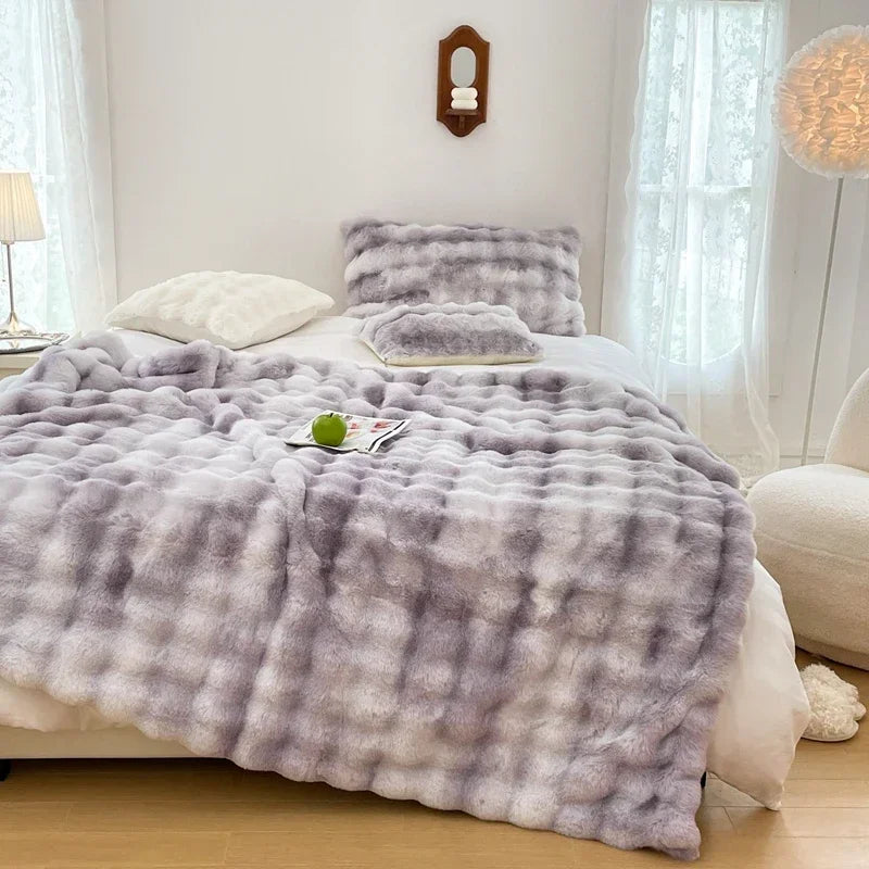 Soft and Cozy Toscana Rabbit Fur Blanket With Double-sided Bubble Fleece - Perfect for Office and Sofa Cover Warm Winter Bed