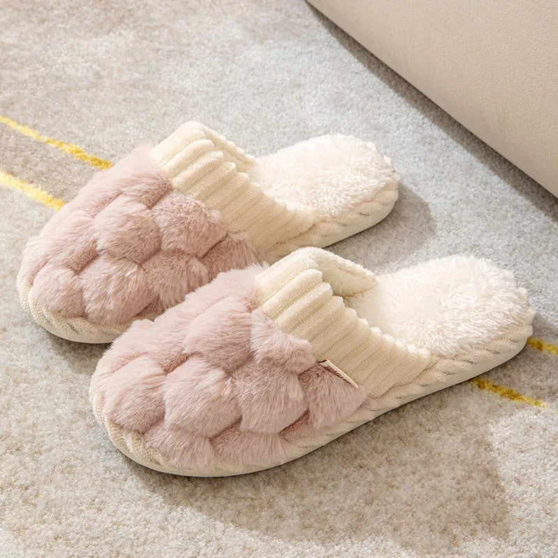 Cotton slippers for women autumn and winter indoor home household use anti slip soft sole warm couple plush slippers for men