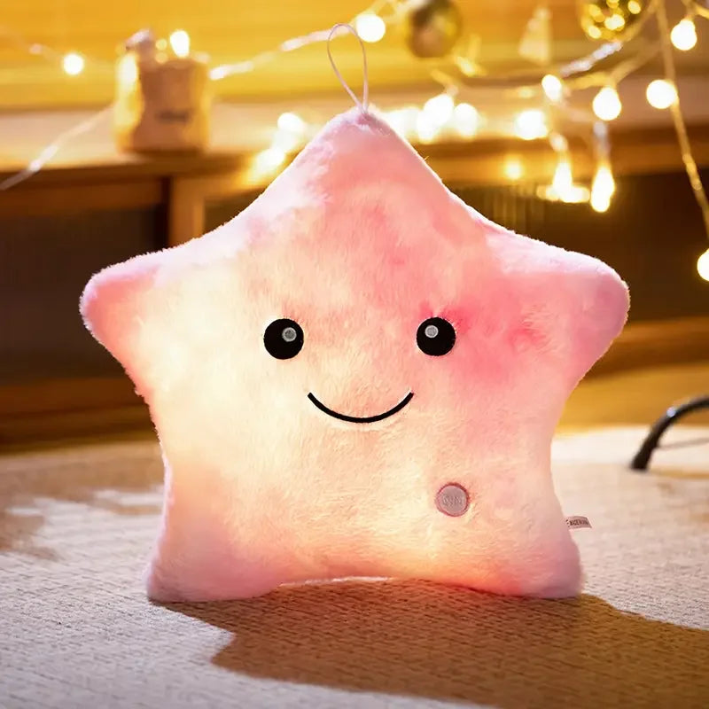 23cm Creative Twinkle Star Shaped Plush Pillow, LED Night Light Glowing Cushions Plush Stuffed Toys Gifts for Kids, Decoration