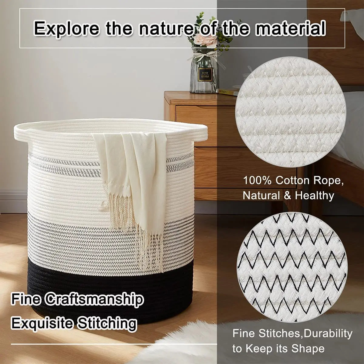 80L Laundry Baskets Hamper with Handles,Decorative Basket for Living room,Woven Storage Basket for Toys Bin,Pillows, Clothes