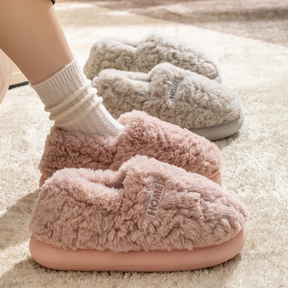 Cotton slippers women's winter new style bag heel home warm and non slip plush cotton shoes for men wearing outside