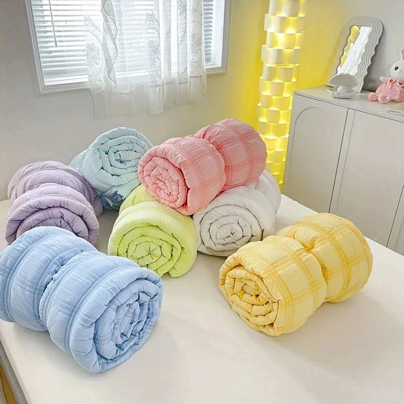 Breathable Light Seersucker Complete Bedding Set Soft All Year Quilt Linens Elegant Ornament For Bedroom Daily Sleep Time