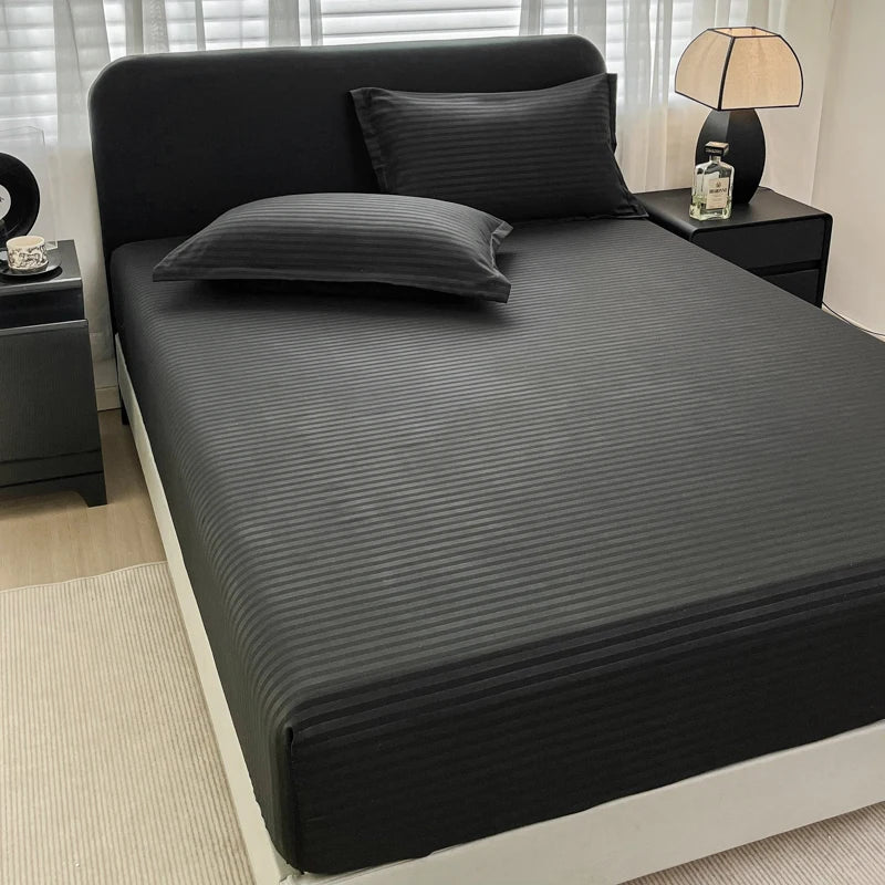 High Quality Striped Embossed Fitted Sheet 1Pc- Microfiber Soft Touch,Breathable Wrinkle Free Anti-Slip, Solid Color Multi-Sizes
