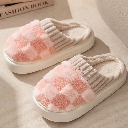 Cotton slippers for women spring autumn winter indoor anti slip home warm home winter fur plush couple men
