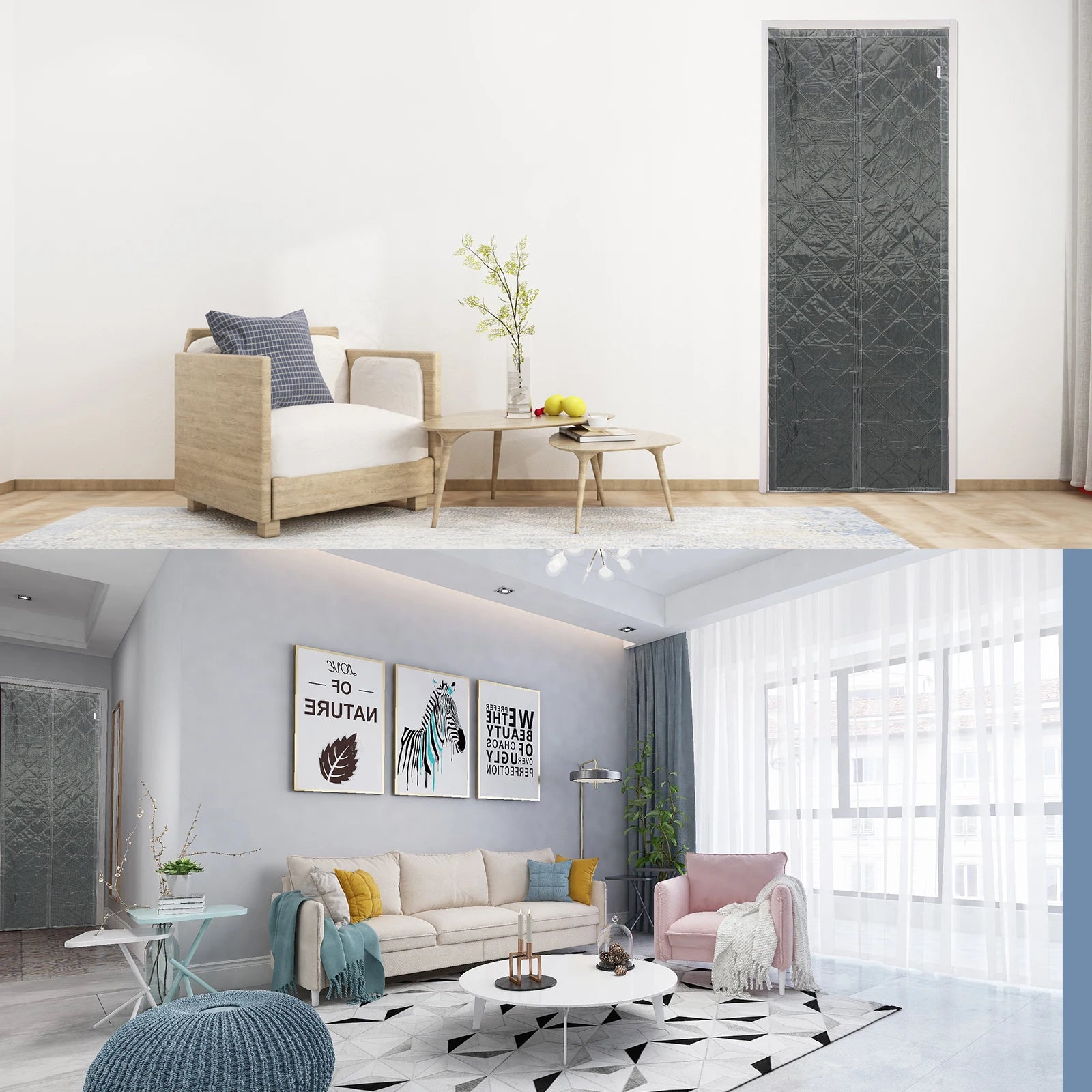 Waterproof Door Screen Coldproof Thicken Door Cutain with Cotton Warm Self-Closing Magnetic Screen Door in Winter for Household