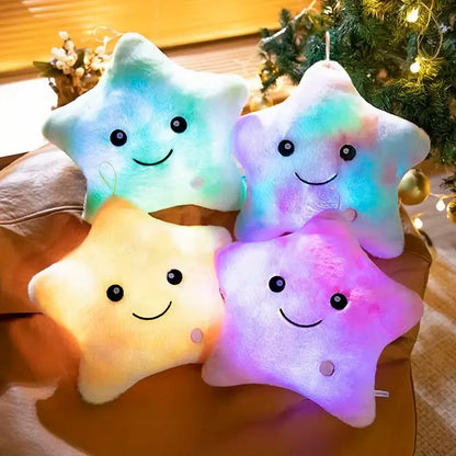 23cm Creative Twinkle Star Shaped Plush Pillow, LED Night Light Glowing Cushions Plush Stuffed Toys Gifts for Kids, Decoration