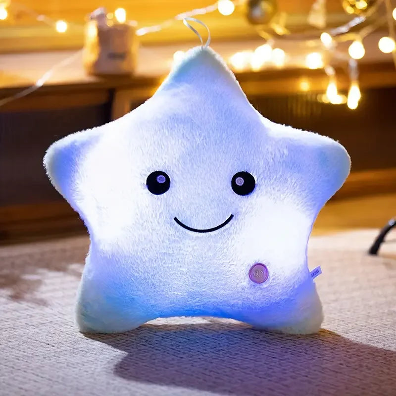 23cm Creative Twinkle Star Shaped Plush Pillow, LED Night Light Glowing Cushions Plush Stuffed Toys Gifts for Kids, Decoration