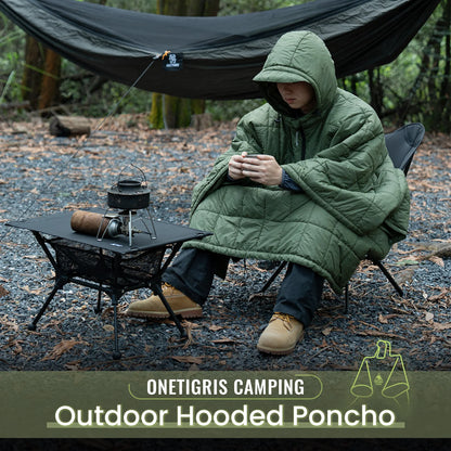 OneTigris Hooded Tactical Poncho Camping Blanket Wearable Sleeping Bag for Camping Hunt Ultralight Water-Resistant Warm Blanket