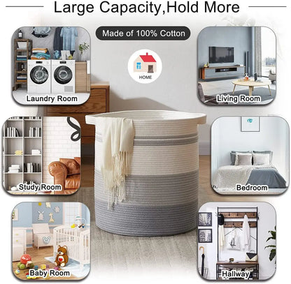 80L Laundry Baskets Hamper with Handles,Decorative Basket for Living room,Woven Storage Basket for Toys Bin,Pillows, Clothes