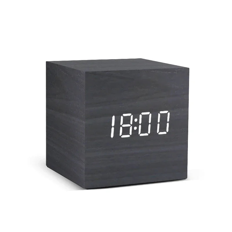 Wooden Digital Alarm Clock with Temperature Sound Control Electronic Clocks Desktop USB/AAA Powered Desperadoe LED Bedside ClocK