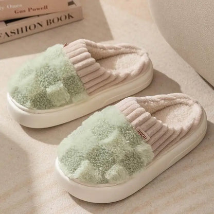 Cotton slippers for women spring autumn winter indoor anti slip home warm home winter fur plush couple men