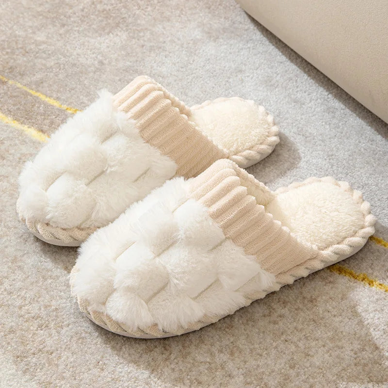 Cotton slippers for women autumn and winter indoor home household use anti slip soft sole warm couple plush slippers for men