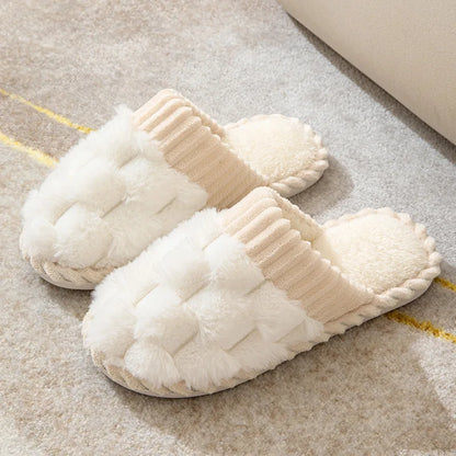 Cotton slippers for women autumn and winter indoor home household use anti slip soft sole warm couple plush slippers for men