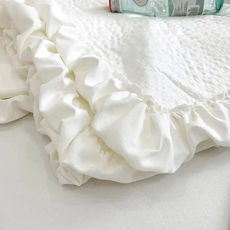 Flower Embroidered Spring Summer Blanket 4/3/1 Pcs Ruffled Quilted Summer Quilt Set Machine Washable Lightweight Comforter Duvet