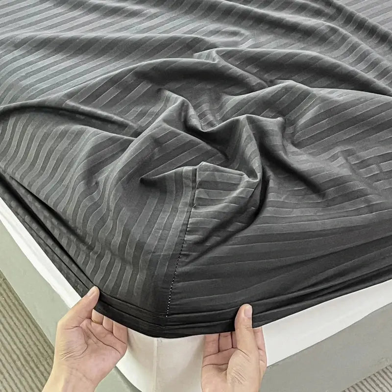 High Quality Striped Embossed Fitted Sheet 1Pc- Microfiber Soft Touch,Breathable Wrinkle Free Anti-Slip, Solid Color Multi-Sizes