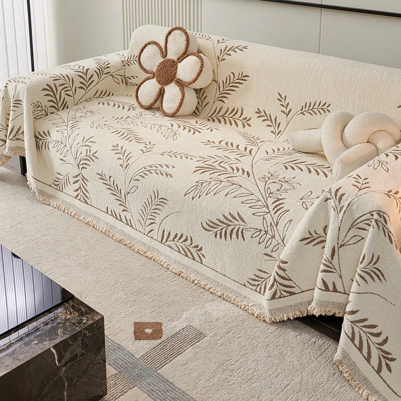Chenille Leave Jacquard Couch Towel Full Cloth Cover Universal Four Seasons Sofa Carpet Non-Slip Cover Blanket Cat Scratch Proof
