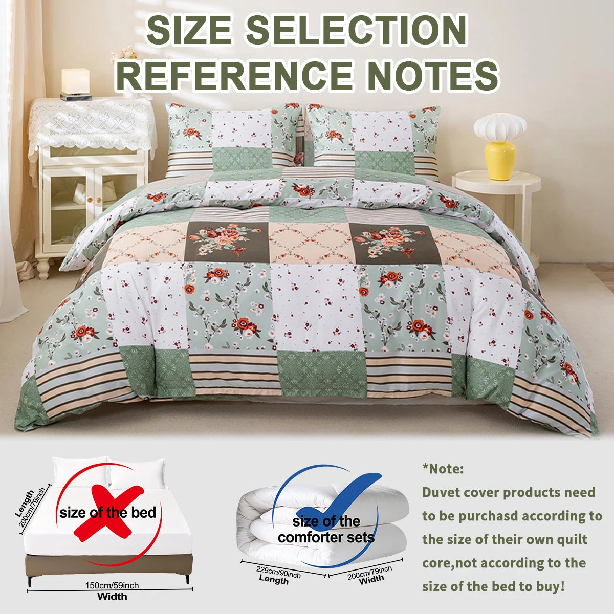 3pcs/set Splice Floral Pattern Duvet Cover Set(1 Duvet Cover & 2 Pillowcase）Soft And Skin-Friendly Duvet Cover Bedding Set For