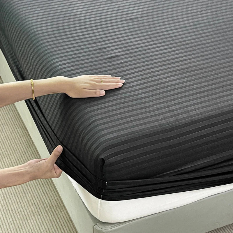 High Quality Striped Embossed Fitted Sheet 1Pc- Microfiber Soft Touch,Breathable Wrinkle Free Anti-Slip, Solid Color Multi-Sizes