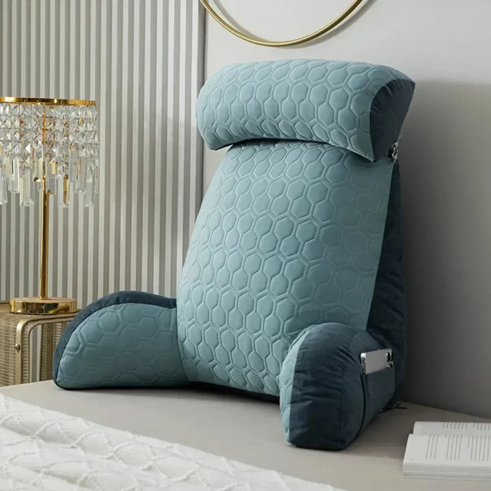 Reading Pillow Standard Bed Pillow Large Backrest Soft Cool Silk Latex Cushion Washable Cover Chair with Pockets Bed Pillow