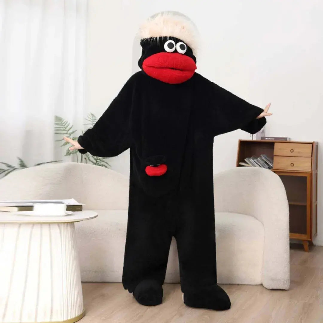 Hangyodon One Piece Coral Fleece Pajamas Thick Warm Winter Cartoon Funny Fish Mouth Sleepwear For Women Men Couple Loungewear