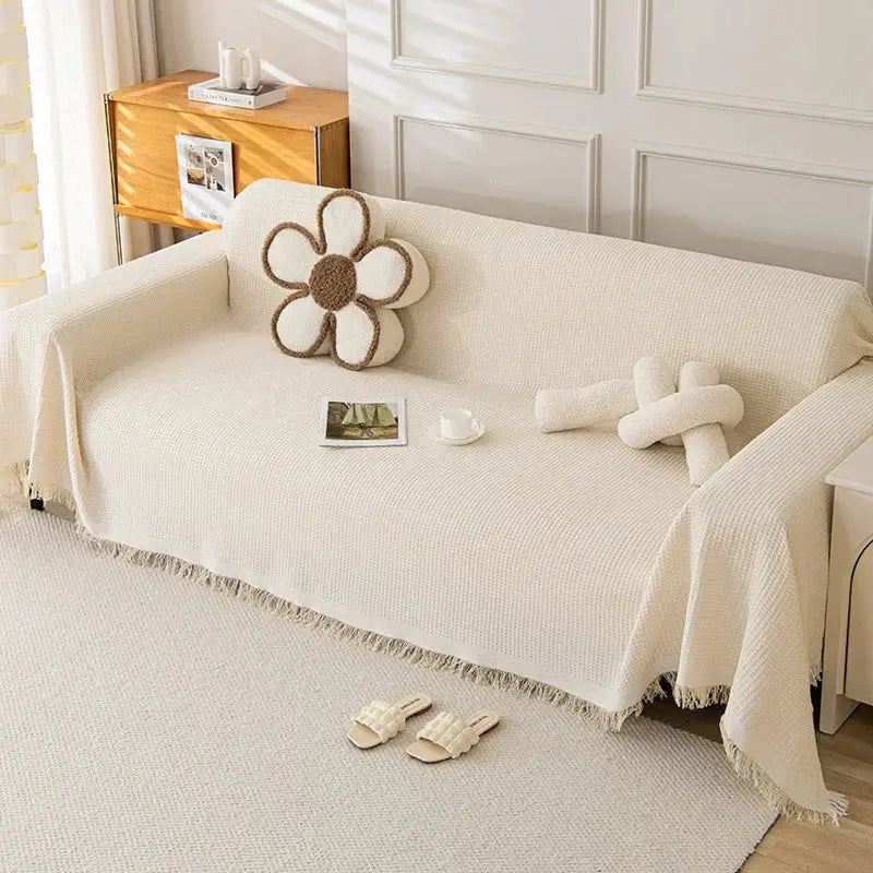 Sofa Towel with Full Coverage Ins Cream Wind Cotton Yarn Camping Blanket Sofa Cushion Cover All Season Universal All Inclusive