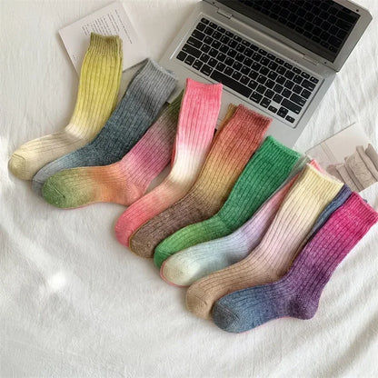 Winter Thick Warm Long Socks Gradient Wool Cashmere Kawaii Socks Women Thermal Floor Sleeping Socks New Year Gift Autumn 2024New