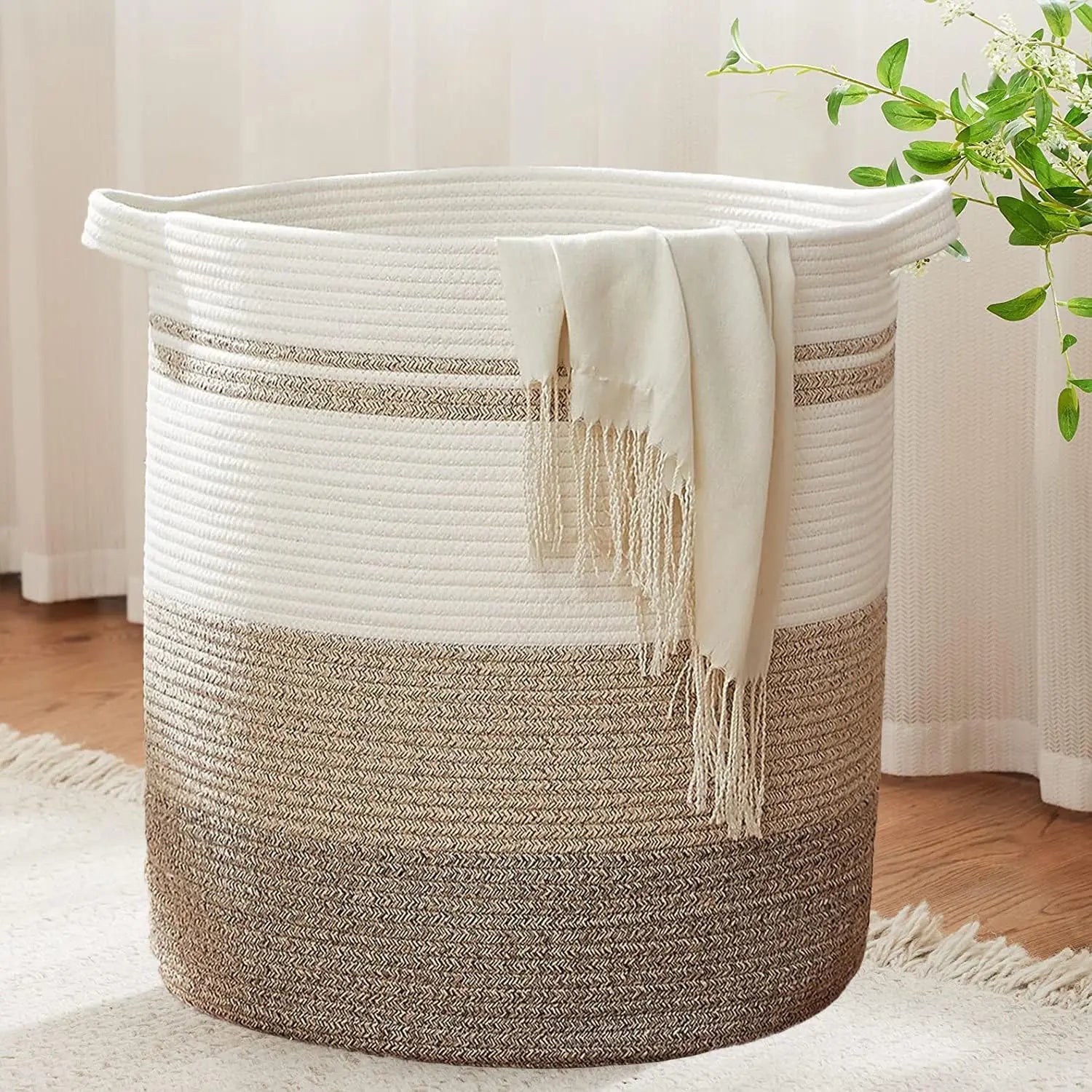 80L Laundry Baskets Hamper with Handles,Decorative Basket for Living room,Woven Storage Basket for Toys Bin,Pillows, Clothes