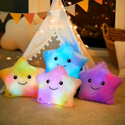 23cm Creative Twinkle Star Shaped Plush Pillow, LED Night Light Glowing Cushions Plush Stuffed Toys Gifts for Kids, Decoration