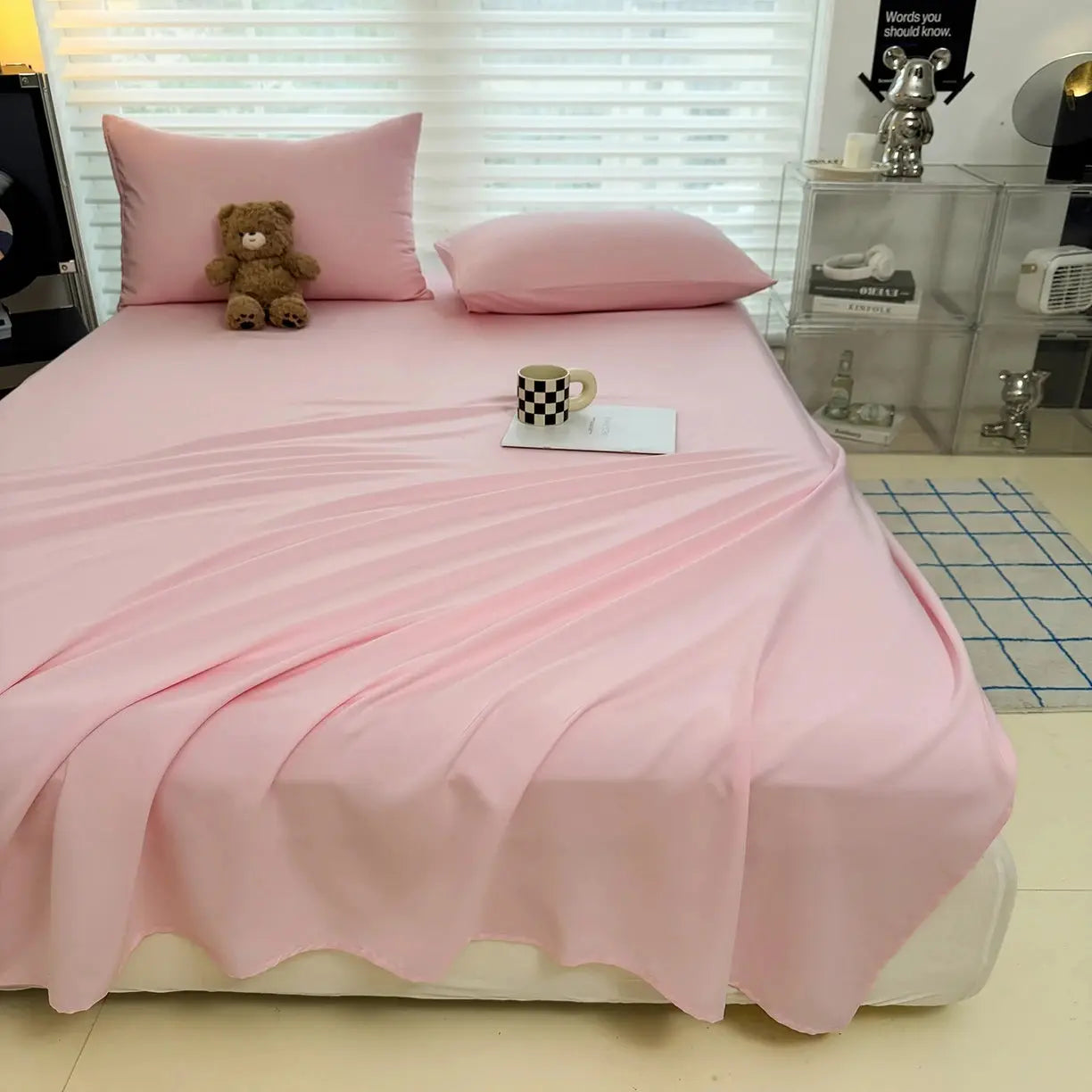 1pc Soft Fabric Flat Bedsheet Solid Color Top Sheets Single Double King Queen Couple Flat Bedsheet Soft Home Bed Linen Sheets